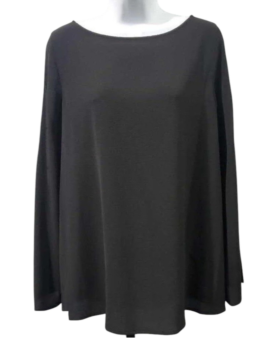 MICHAEL Michael Kors M Black Split Long Sleeve Boatneck Lightweight Chiffon Top